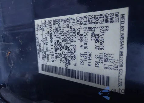 2006 Nissan Quest 3.5 from USA, damaged, VIN 5N1BV28U06N114519